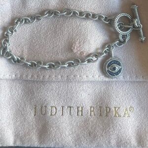 Judith Ripka Evil Eye Sterling Silver Toggle Bracelet w/ original box & pouch